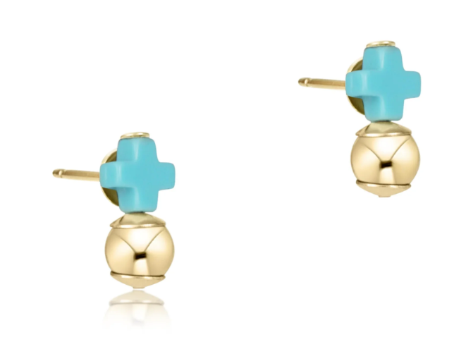 Signature Cross Turquoise Stud - Gold