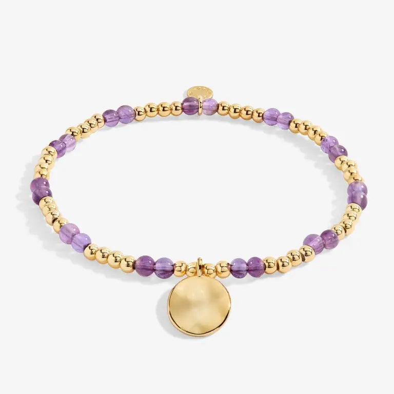 A Little Birthstone February Amethyst - Gold Bracelet Front View