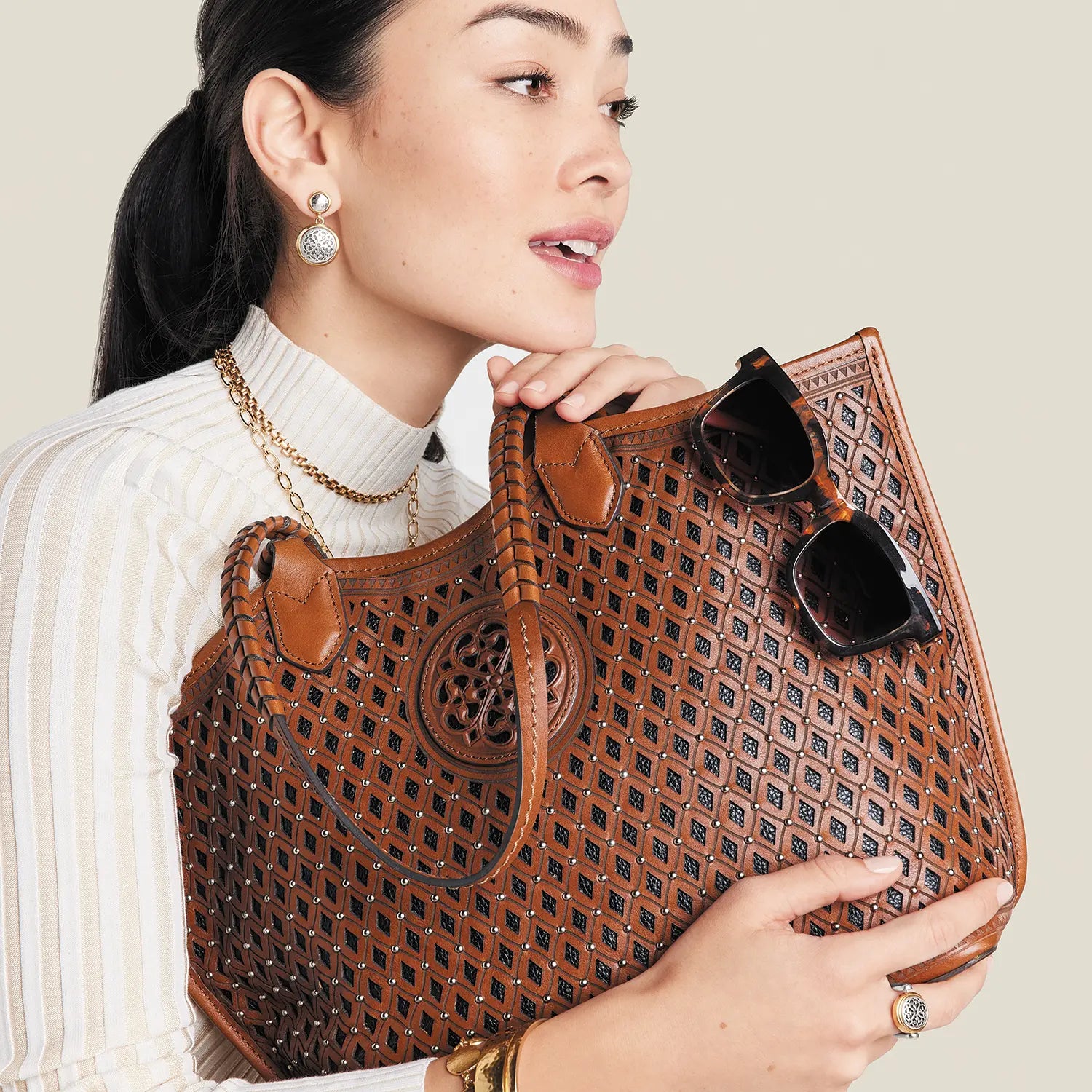 Russet Ferrara Riva Tote Model View