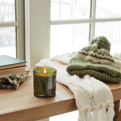 Poured Candle, Molded Green Glass