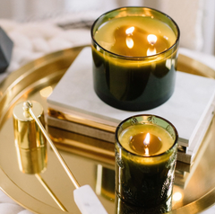 Poured Candle, Molded Green Glass