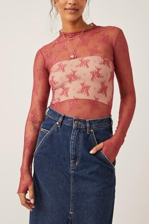 Free People women's layering top in the color red.