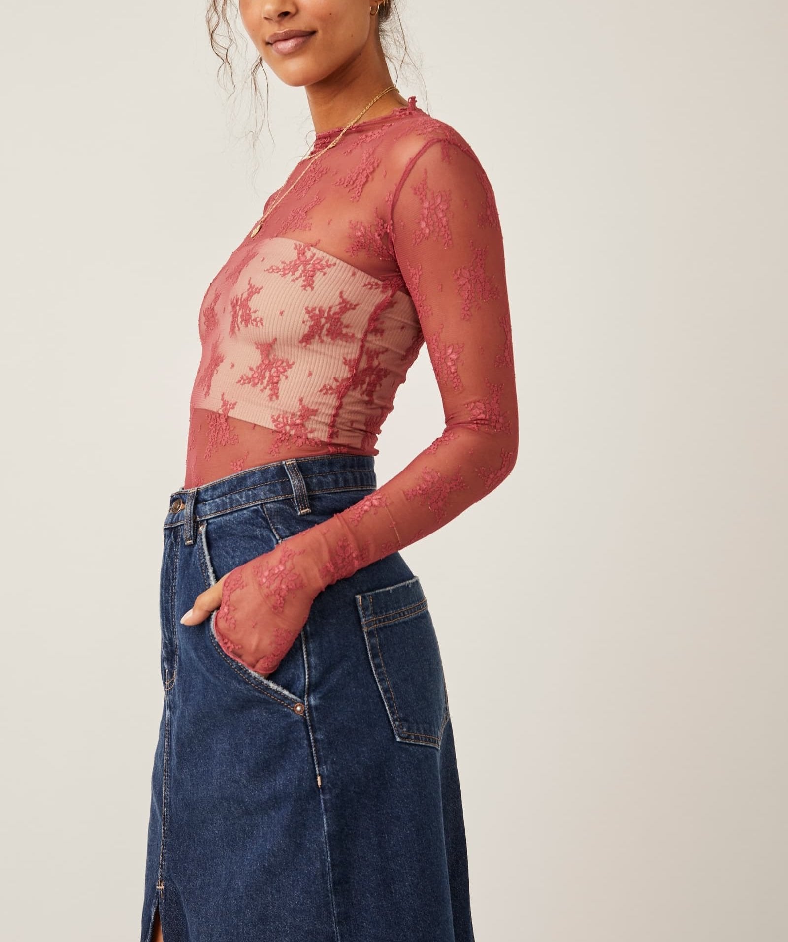 Free People women's layering top in the color red.