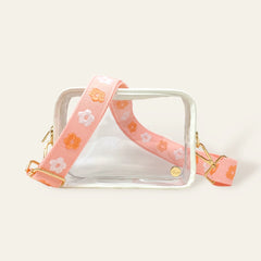 Game Day Clear Crossbody Bag with Pink Strap.