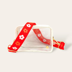 Game Day Clear Crossbody Bag with Red Strap.