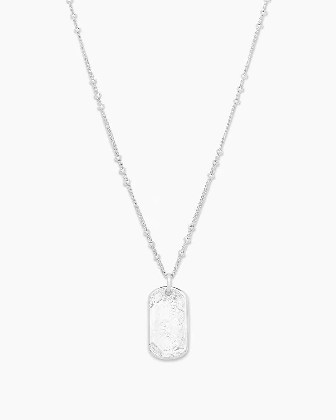 Silver plated dog tag necklace from the jewelry brand Gorjana.