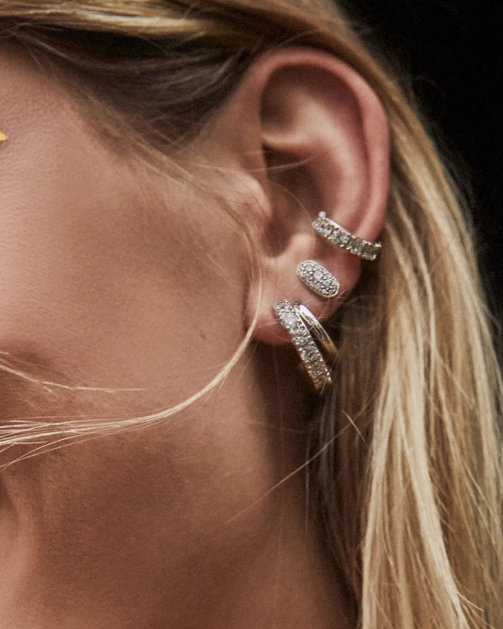 Grayson Crystal Stud Earrings Rhodium White CZ Close Up View