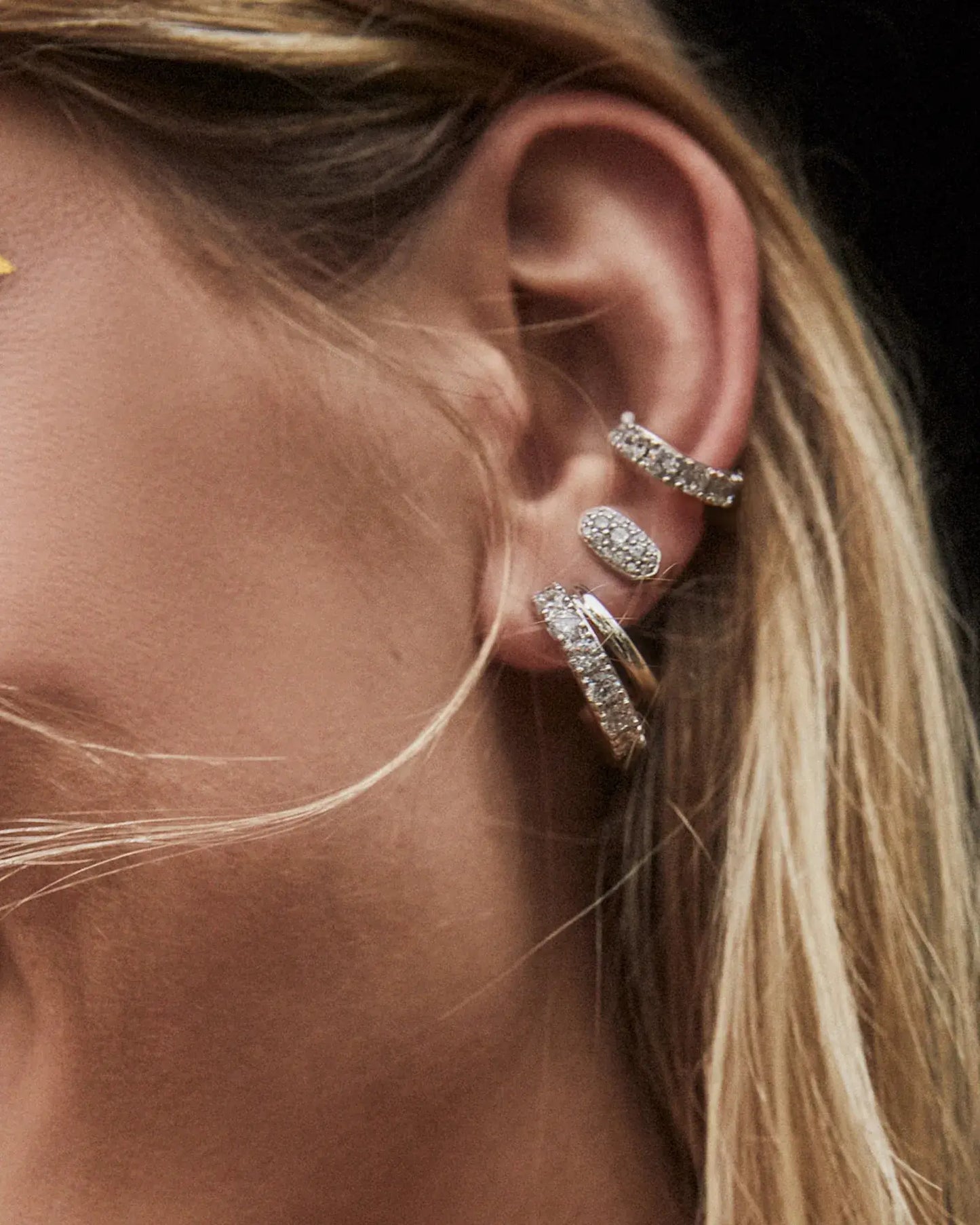 Grayson Crystal Stud Earrings Rhodium White CZ Close Up View