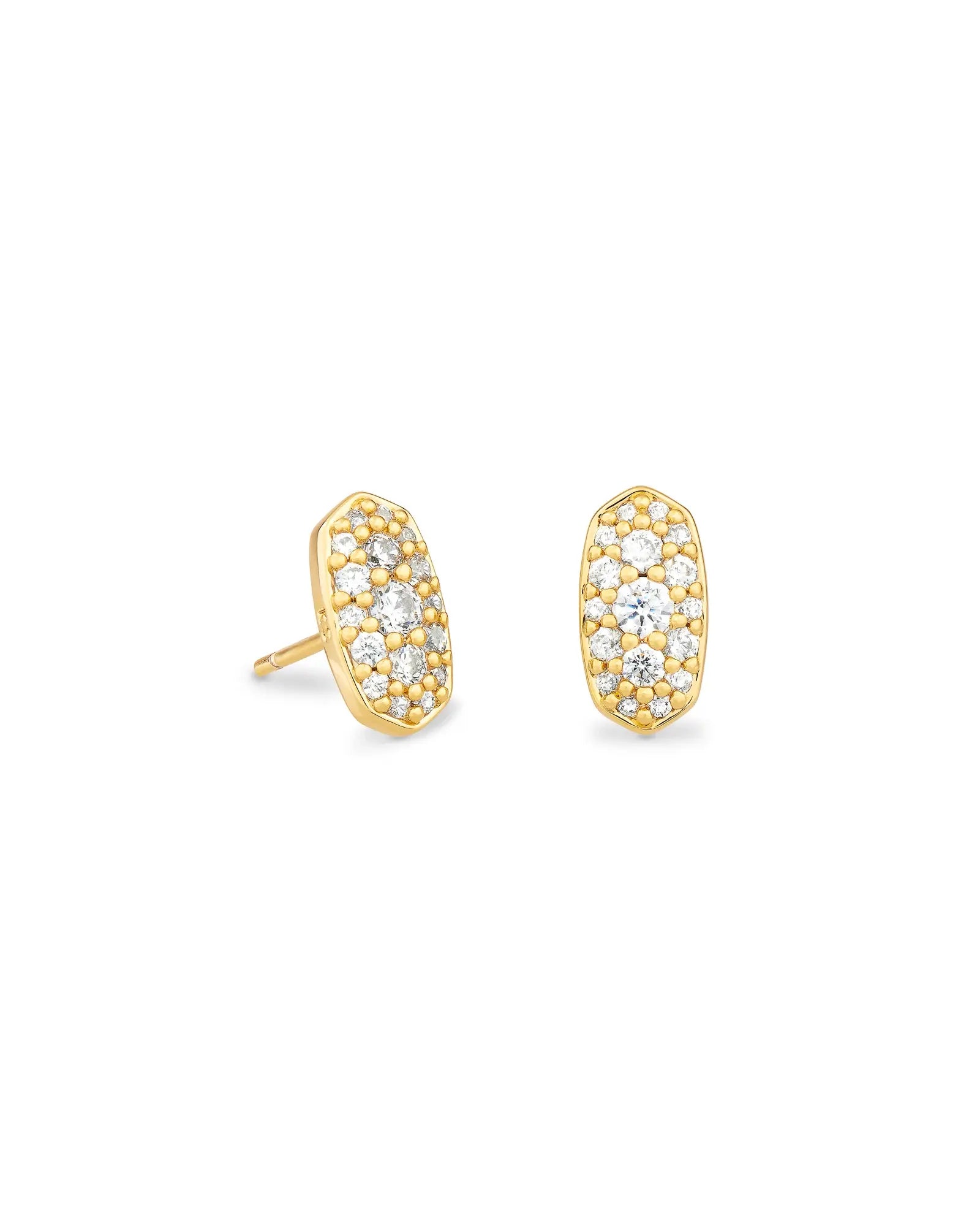 Grayson Crystal Stud Earrings Gold White CZ Front View