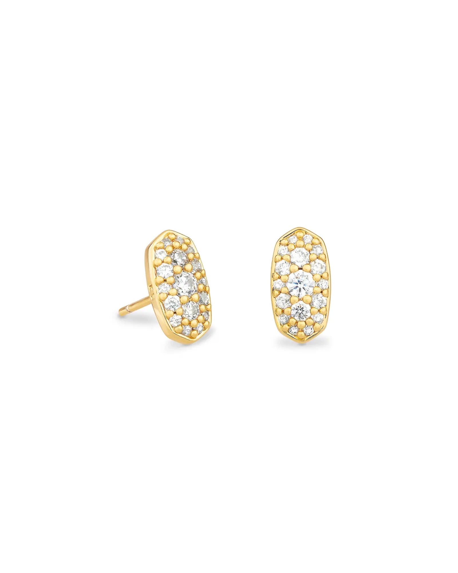 Grayson Crystal Stud Earrings Gold White CZ Front View