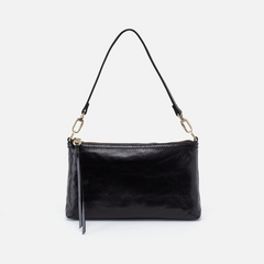 Darcy Crossbody bag designed out of polished leather in the color black. This crossbody is from the handbag brand HOBO.
