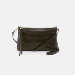 Darcy Crossbody bag designed out of polished leather in the color deep moss (green). This crossbody is from the handbag brand HOBO.