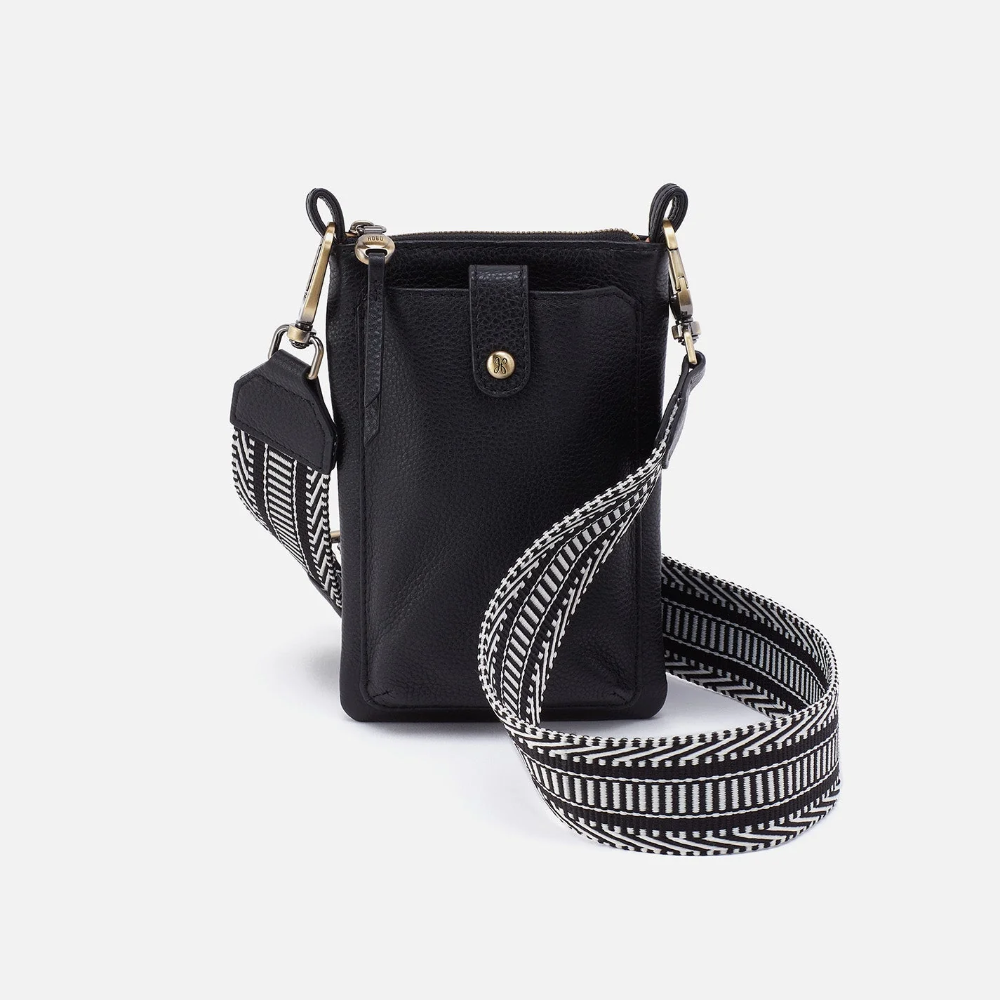 Cass Phone Crossbody in Pebbled Leather - Black - From HOBO brand.