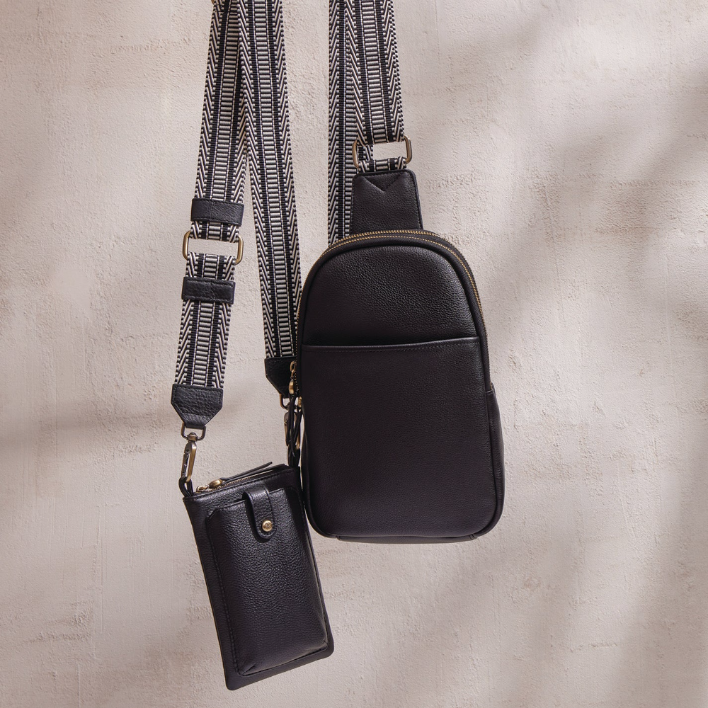 Cass Phone Crossbody in Pebbled Leather - Black - From HOBO brand.