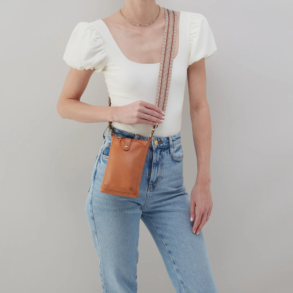 Cass Phone Crossbody in Pebbled Leather - Butterscotch - From HOBO brand.