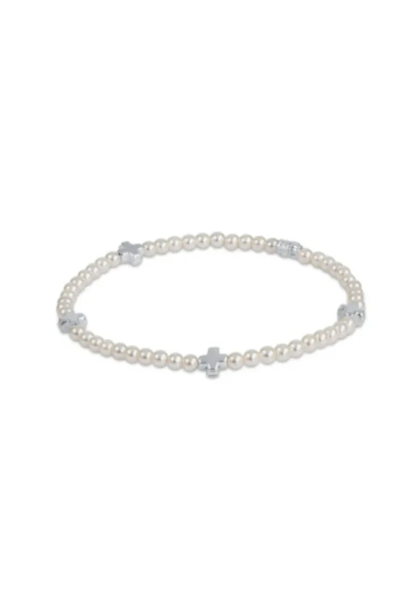 Signature Cross Small Pearl Pattern 3mm Bead Bracelet