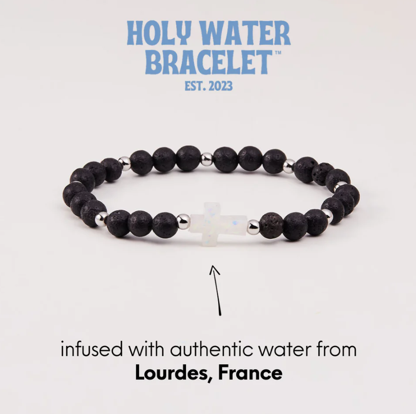 Holy Water Men's Lava Rock Bracelet In Silver
