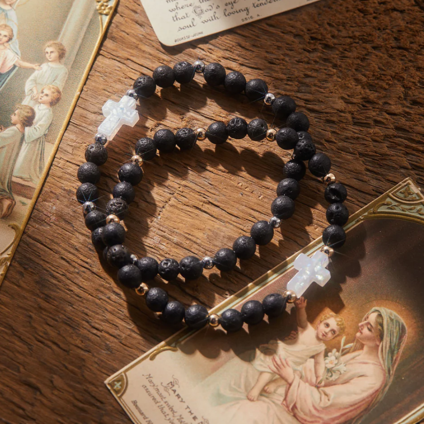 Holy Water Men's Lava Rock Bracelet In Silver
