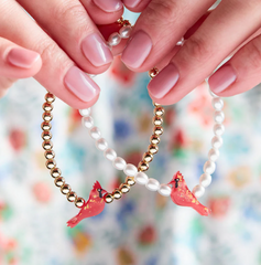 Red Cardinal Bracelet In Crystal Pearl