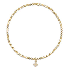 Classic Gold 2mm Bead Bracelet - Signature Cross Small Gold Charm