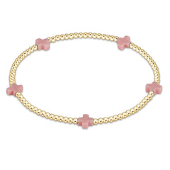 Signature Cross Small Gold Pattern 2mm Bead Bracelet - Pink