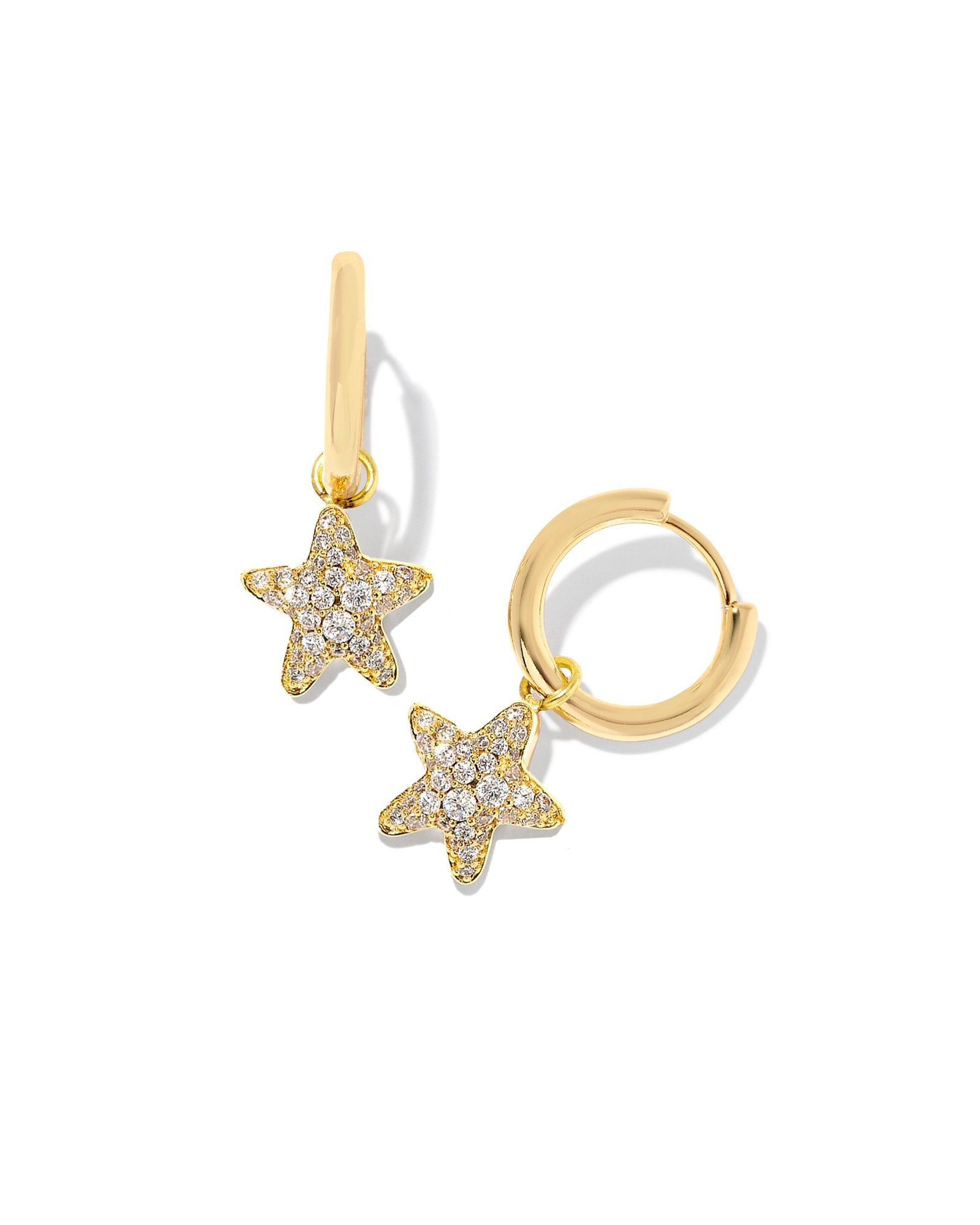 Kendra Scott Jae Star Pave Huggie Earrings in Gold White Crystal.