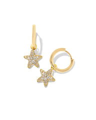 Kendra Scott Jae Star Pave Huggie Earrings in Gold White Crystal.