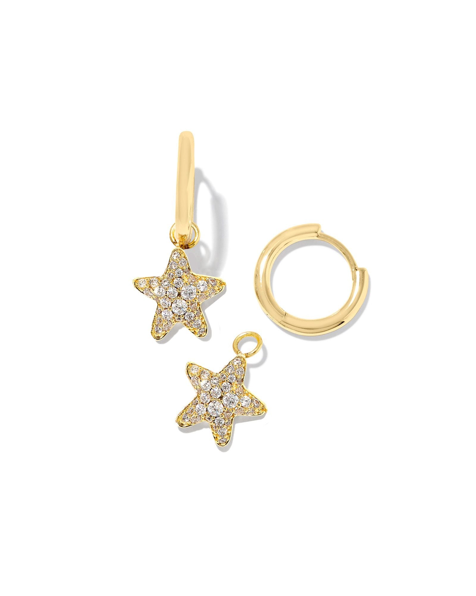 Kendra Scott Jae Star Pave Huggie Earrings in Gold White Crystal.