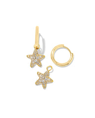 Kendra Scott Jae Star Pave Huggie Earrings in Gold White Crystal.