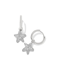 Kendra Scott Jae Star Pave Huggie Earrings in Silver White Crystal.