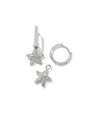 Kendra Scott Jae Star Pave Huggie Earrings in Silver White Crystal.