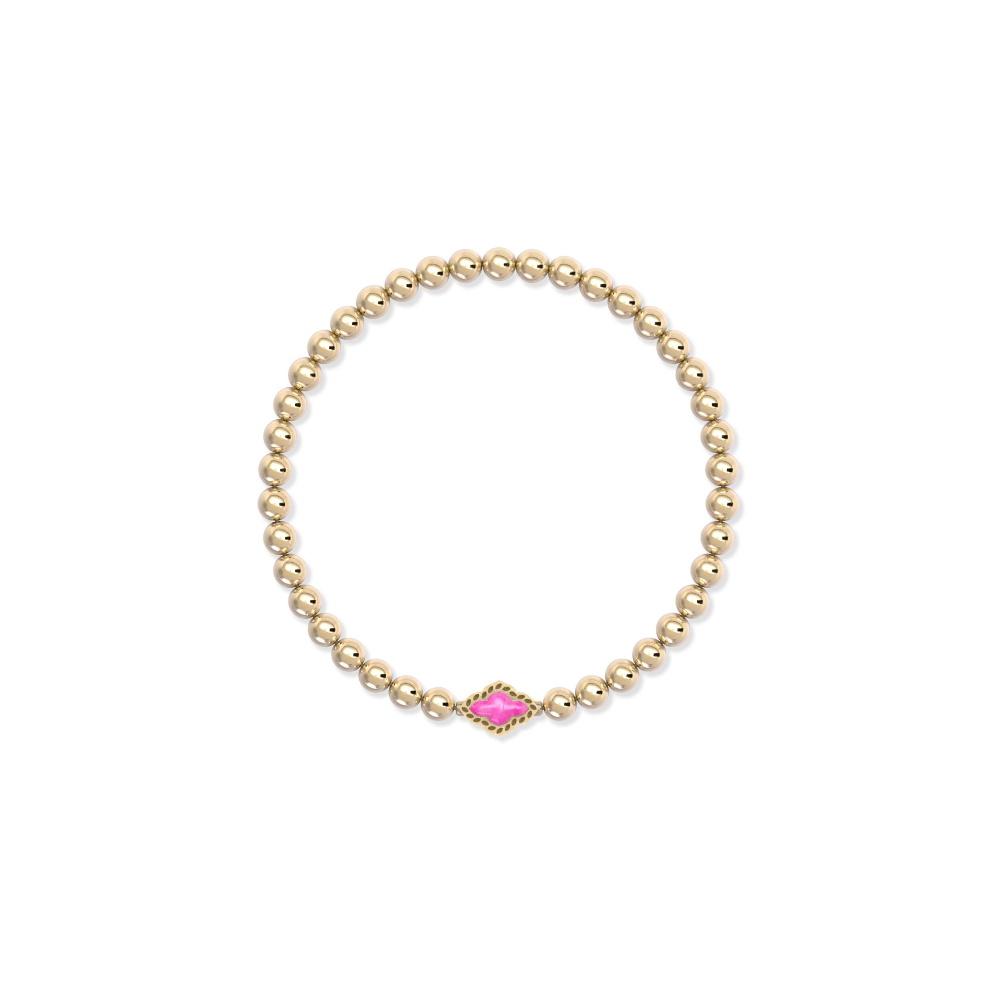 A gold beaded bracelet with stretch elastic with a Azalea Illusion. center. From Kendra Scott jewelry collection.