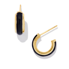 Kendra Scott Ainsley Huggie Earrings in gold and black enamel.