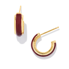 Kendra Scott Ainsley Huggie Earrings in gold and burgundy enamel.