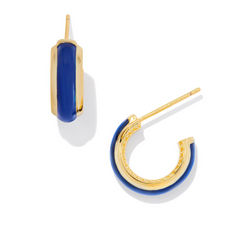 Kendra Scott Ainsley Huggie Earrings in gold and navy enamel.