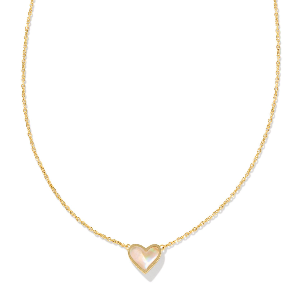 KENDRA SCOTT FRAMED ARI HEART SHORT PENDANT NECKLACE GOLD IRIDESCENT ABALONE.