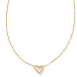 KENDRA SCOTT FRAMED ARI HEART SHORT PENDANT NECKLACE GOLD IRIDESCENT ABALONE.