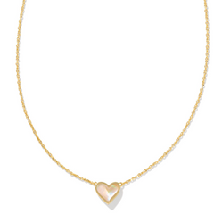 KENDRA SCOTT FRAMED ARI HEART SHORT PENDANT NECKLACE GOLD IRIDESCENT ABALONE.