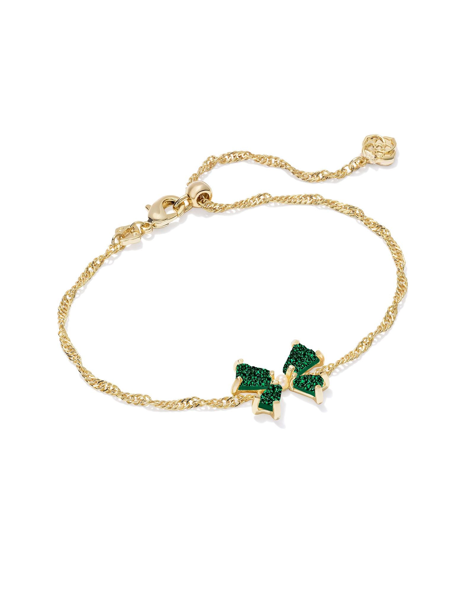 Gold chain necklace with a Bright Green bow from Kendra Scott.