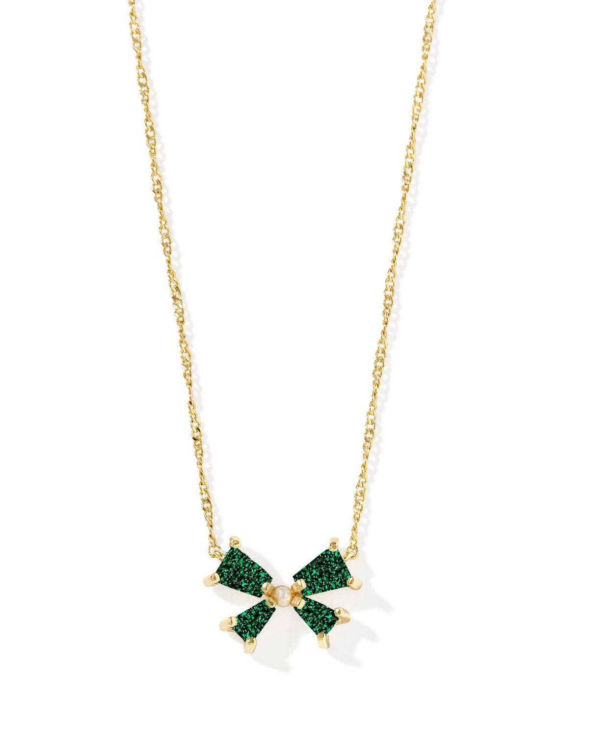 Kendra Scott Blair Bow Small Short Pendant Necklace in emerald green.