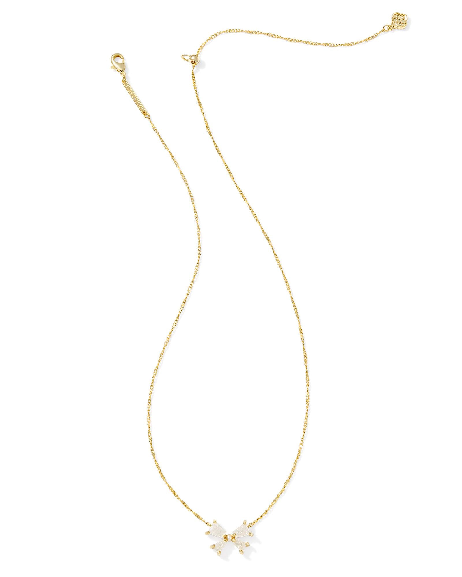 Kendra Scott Blair Bow Small Short Pendant Necklace in gold iridescent drusy.