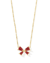 Kendra Scott Blair Bow Small Short Pendant Necklace in gold bright red drusy.