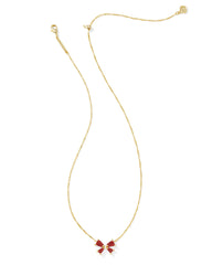 Kendra Scott Blair Bow Small Short Pendant Necklace in gold bright red drusy.