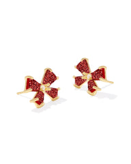 Kendra Scott Gold Blair Bow Small Stud Earrings with Bright Red Drusy.