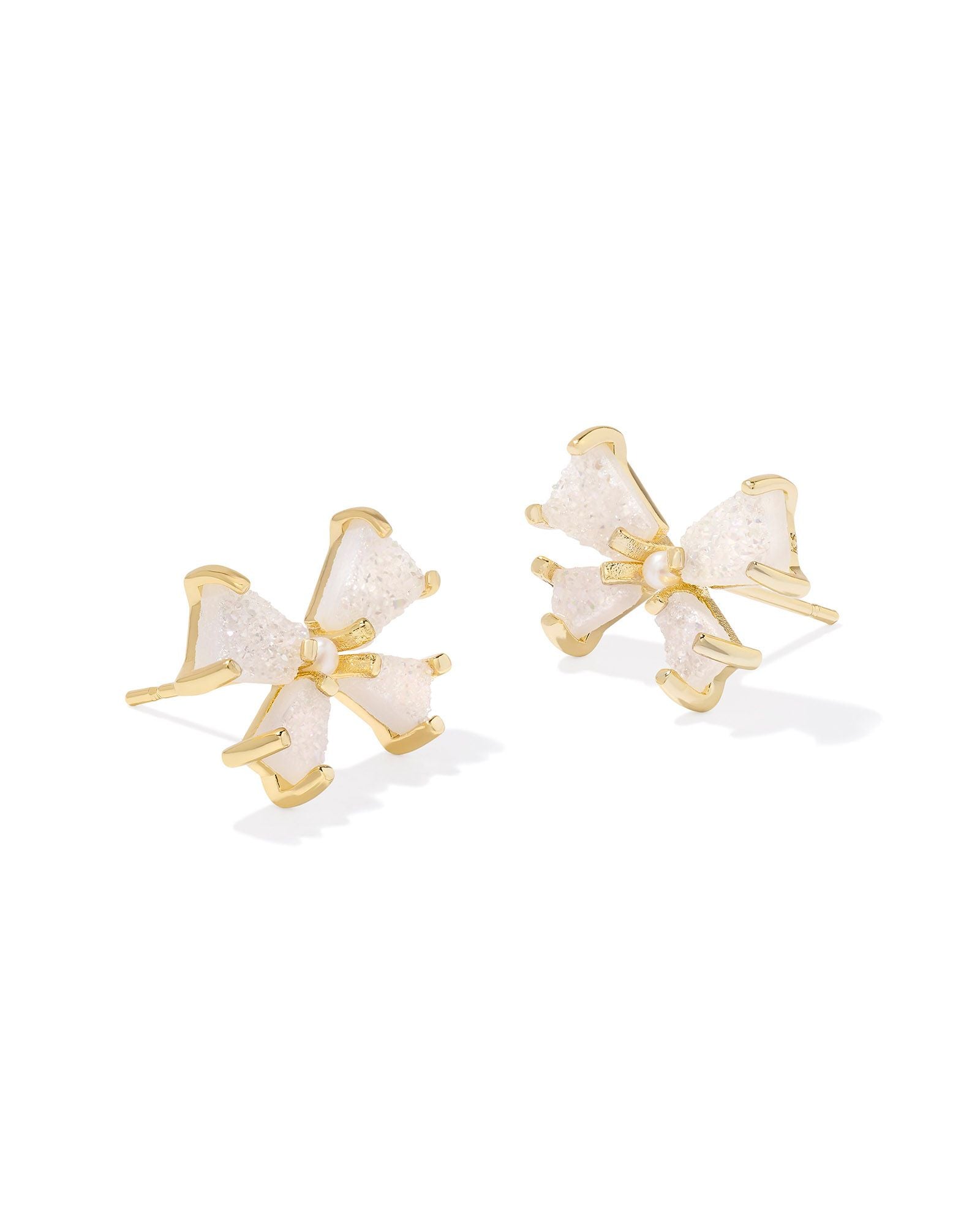 Kendra Scott Gold Blair Bow Small Stud Earrings with Iridescent Drusy.