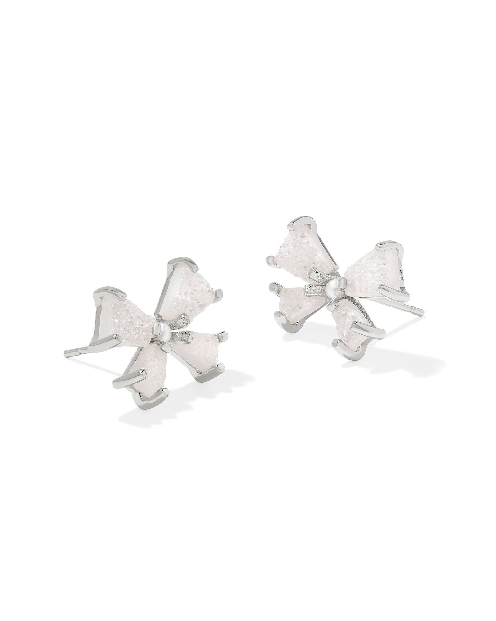 Kendra Scott Silver Blair Bow Small Stud Earrings with Iridescent Drusy.