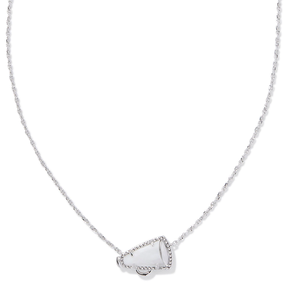 Kendra Scott cheerleading themed necklace in the color silver.