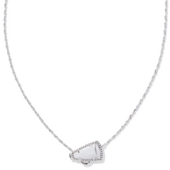 Kendra Scott cheerleading themed necklace in the color silver.