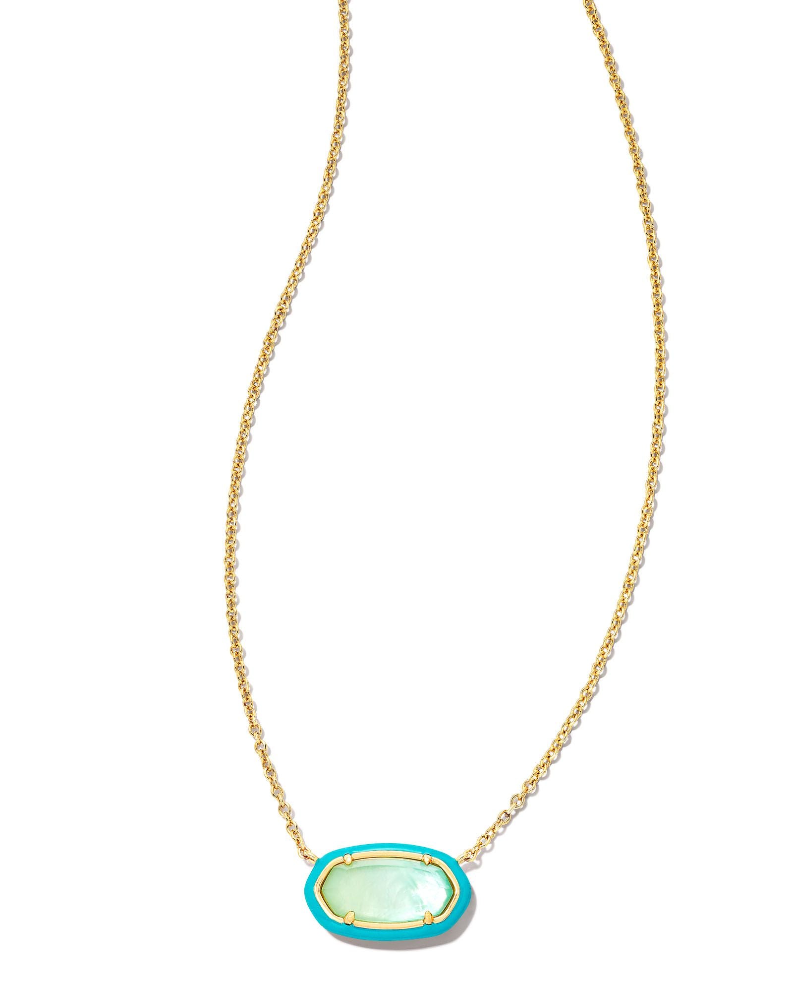A Elisa Enamel Frame Short Pendant Necklace in color Sea Green. From Kendra Scott.