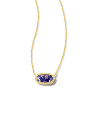 A close up view of an Elisa Pendant Necklace from Kendra Scott, in COBALT BLUE MOSAIC GLASS.